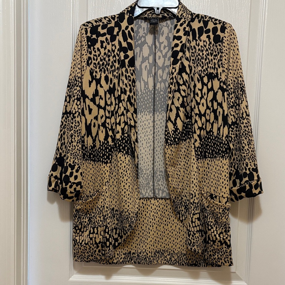 Robert Louis Black and Tan Animal Print Open-Front Women's‎ Jacket